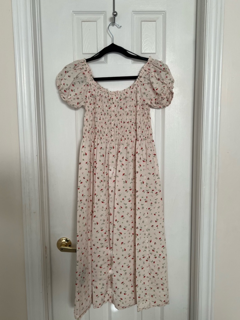 H&M Cream/Small Flowers Off-The-Shoulder Poplin Midi dress - Picture 7 of 7